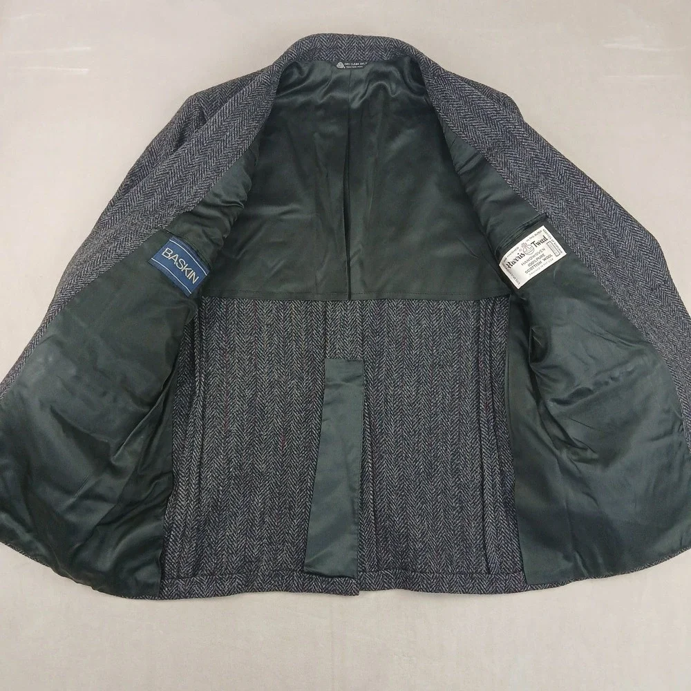 VTG Harris‎ Tweed Baskin 40R Mens Blazer 21x30 Herringbone FLAW